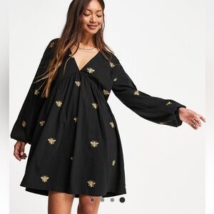 ASOS Black and Gold Long Sleeve Sundress with Plunge Neckline